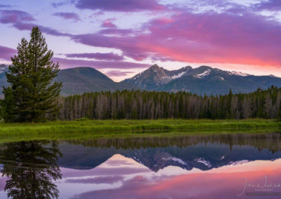Colorful Sunrise Over Baker Mountain Reflecting on a Pond in Kawuneeche Valley RMNP Colorado