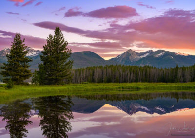 Colorful Sunrise over Baker Mountain Reflecting on a Still Pond in Kawuneeche Valley RMNP Colorado