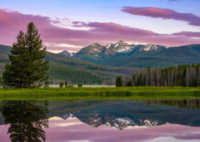 Colorful Sunrise over Bowen Mountain Reflecting on a Still Pond with Fog in Kawuneeche Valley RMNP Colorado