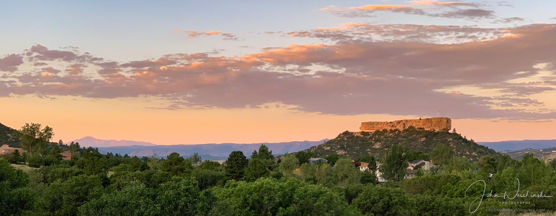 Photo of Castle Rock Colorado Pikes Peak Colorful Summer Sunrise