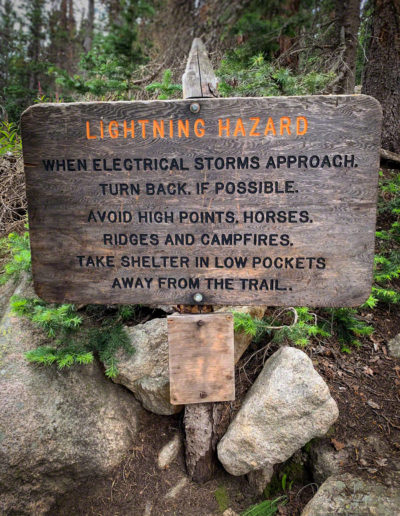 Lighting Hazard Warning Sign on Trail to Chasm Lake