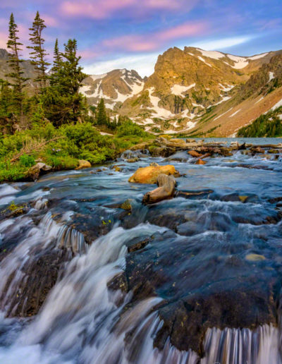 Purple Pink Sunrise Photo of Lake Isabelle & Indian Peaks Wilderness Colorado