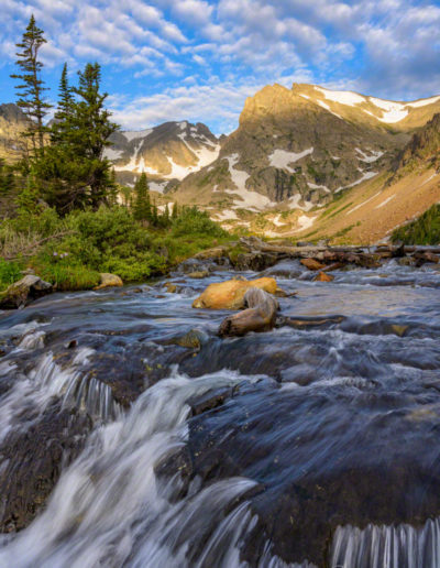 Photo of Dapple Light on Peaks in the Indian Peaks Wilderness Area with Outlet Stream from Lake Isabelle