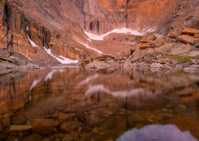 First Light over Longs Peak and Chasm Lake Rocky Mountain National Park Colorado