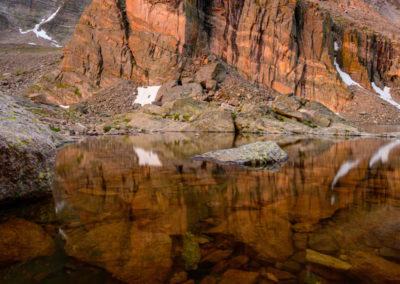 Pink and Purple Light over Ship's Prow Rock and Chasm Lake Rocky Mountain National Park Colorado