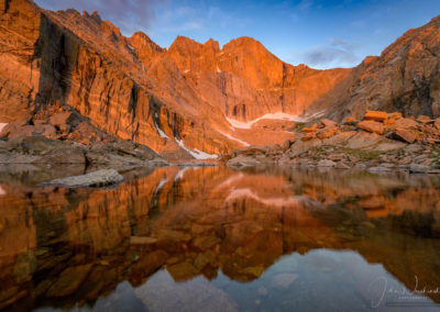 Warm Light on Longs Peak Diamond and Chasm Lake Rocky Mountain National Park Colorado