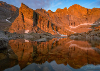 Ship's Prow Rock, Longs Peak Diamond and Chasm Lake Rocky Mountain National Park Colorado