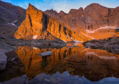 Dramatic Light Spotlighting Ship's Prow Rock Chasm Lake Rocky Mountain National Park Colorado