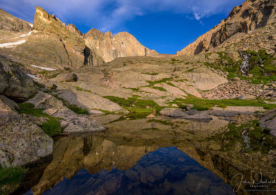 Longs Peak Diamond Reflection Upon Alpine Pond Below Chasm Lake RMNP Colorado