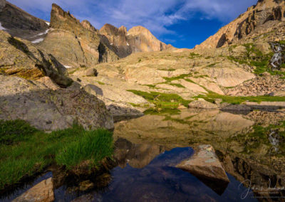 The Diamond Ship's Prow Rock Reflection in Alpine Pond Below Chasm Lake RMNP Colorado