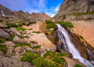 Photo of Columbine Falls and Longs Peak just Below Chasm Lake