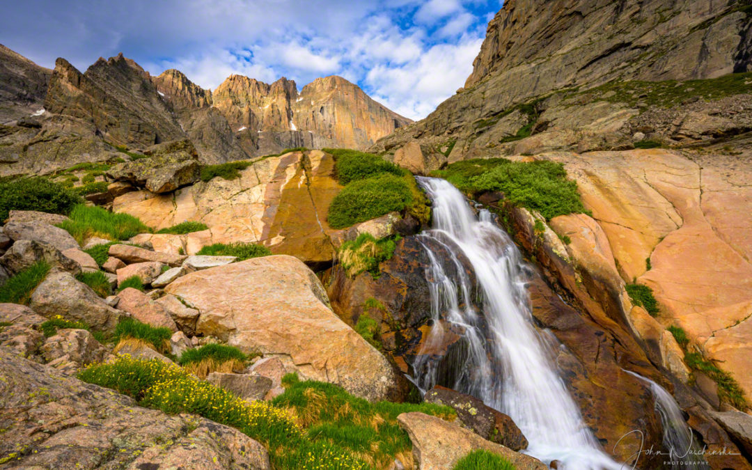 Photos of Longs Peak and Columbine Falls Just Below Chasm Lake