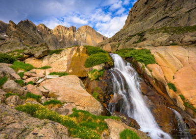 Dappled Light on Diamond of Longs Peak and Columbine Falls Just Below Chasm Lake RMNP Colorado