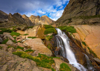 Longs Peak and Columbine Falls Just Below Chasm Lake RMNP Colorado