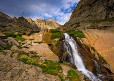 Columbine Falls and Longs Peak just Below Chasm Lake RMNP Colorado