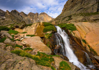 Columbine Falls and Longs Peak just Below Chasm Lake Rocky Mountain National Park