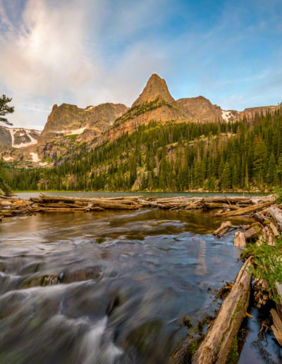 Photo of Odessa Lake and Fern Creek with Notchtop Mountain and Little Matterhorn RMNP Colorado