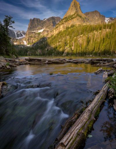 Dappled Light on Little Matterhorn with Fen Creek Flowing out of Odessa Lake RMNP Colorado