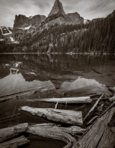 B&W Photo of Notchtop Mountain and Little Matterhorn at Odessa Lake RMNP Colorado