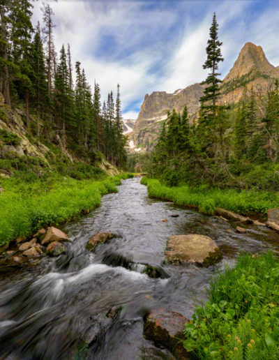 Fern Creek with Notchtop Mountain on Left and Little Matterhorn on the Right - RMNP Colorado