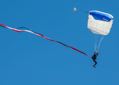 US Air Force Wings of Blue Parachute Demonstration Team Member getting ready to land at Pikes Peak Airshow