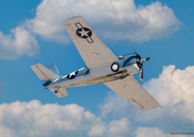 Underside of Grumman FM-2 Wildcat in Flight at Pikes Peak Airshow Colorado Springs