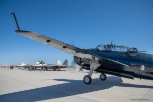 Navy Grumman TBM Avenger Torpedo Bomber Taxing on Hot Ramp at Colorado Springs Airshow F-22s Can Be Seen in Background