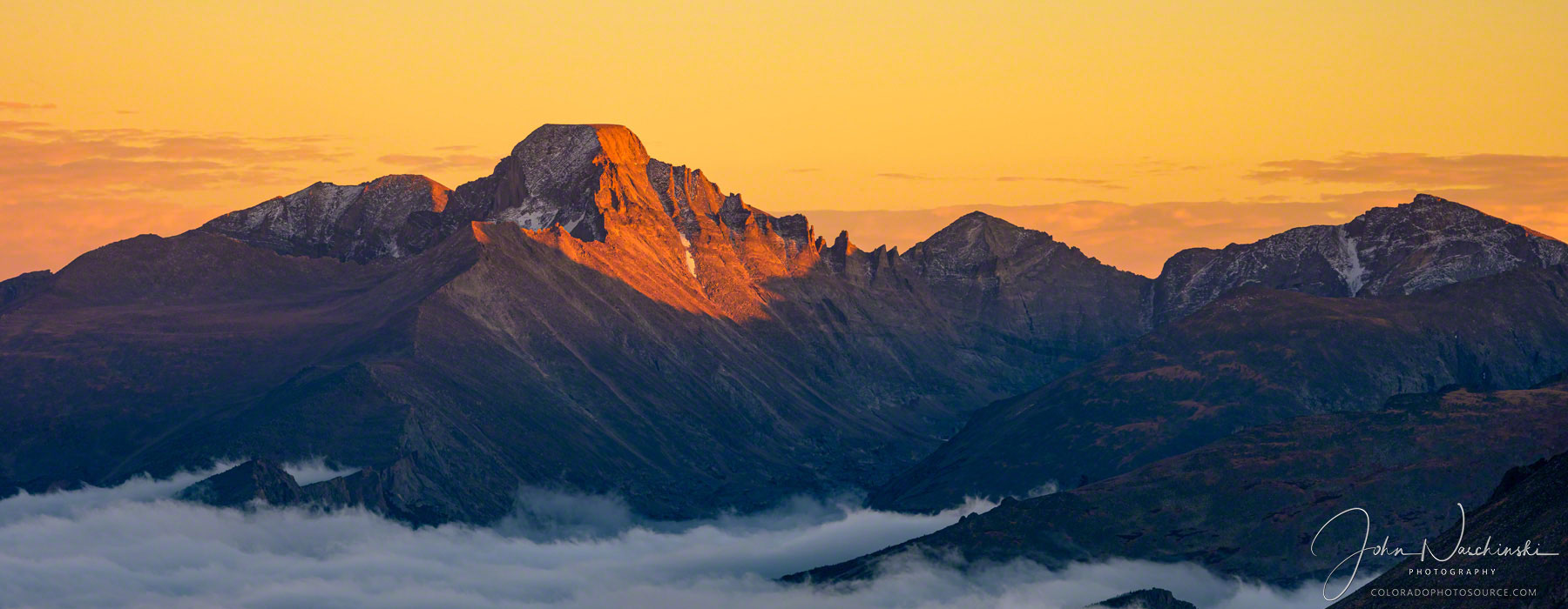 Sunset Photos of Longs Peak & Glacier Gorge During Weather Inversion