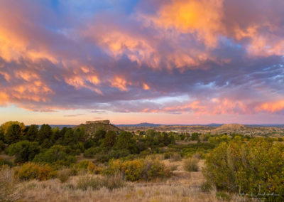 Dramatic and Colorful Clouds Above Castle Rock on an Autumn Morning