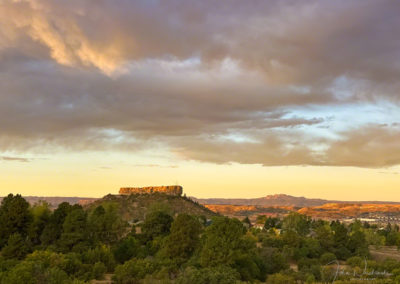 First Light Illuminates the Rock at Sunrise in this Photo of Castle Rock Colorado
