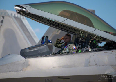 Lt. Col. Paul “Loco” Lopez Pilot and Commander of F-22 Raptor Demonstration Team Readying for Take off
