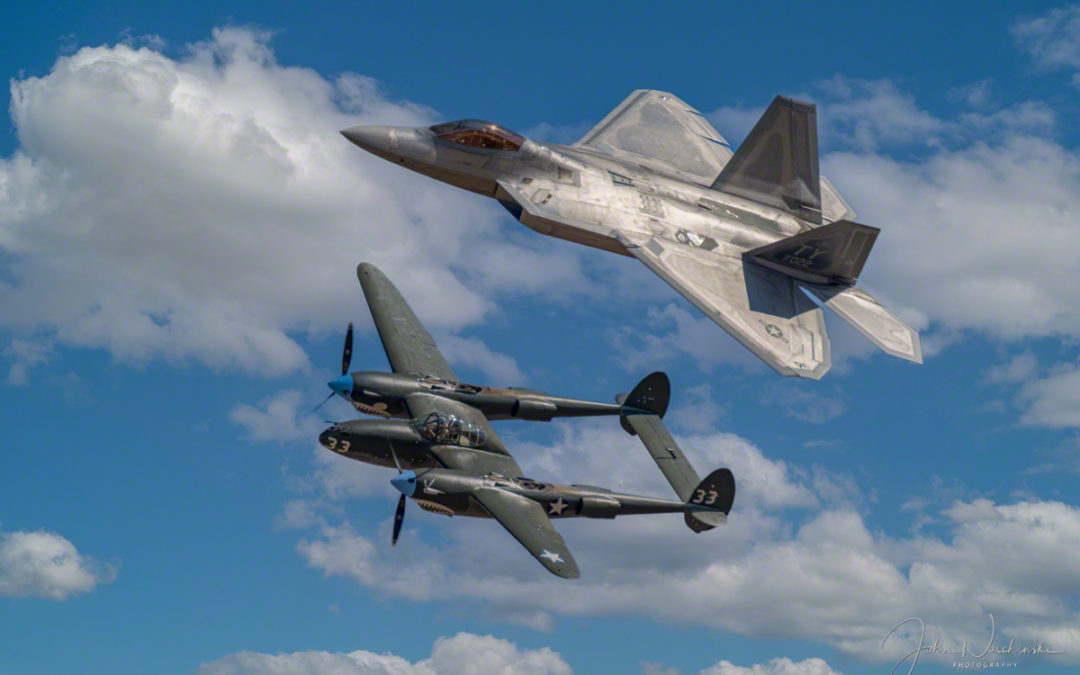 Heritage Flight Photos of USAF F-22 Raptor and P-38 Lighting