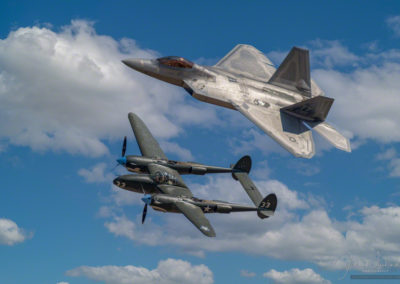 Heritage Flight Photos of USAF F-22 Raptor and P-38 Lighting