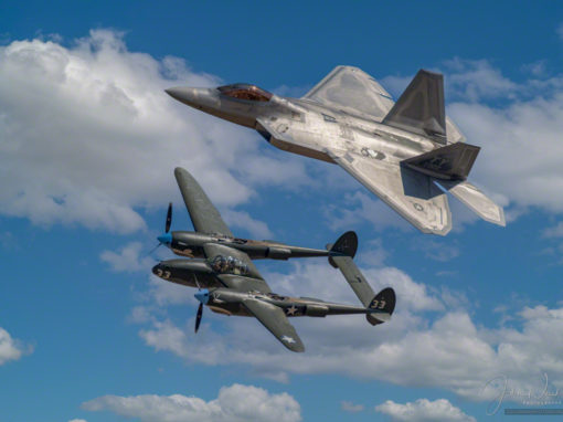 Heritage Flight Photos of USAF F-22 Raptor and P-38 Lighting