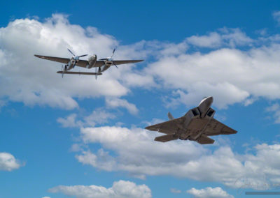 Heritage Flight of USAF F-22 Raptor and P-38 Lighting at Colorado Springs Airshow