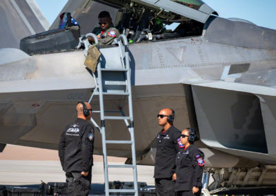 Post Flight Lt. Col. Paul “Loco” Lopez readying to exit F-22 Cockpit