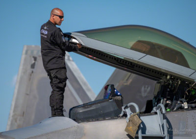 Post Flight Check by Ground Crew of F-22 Raptor