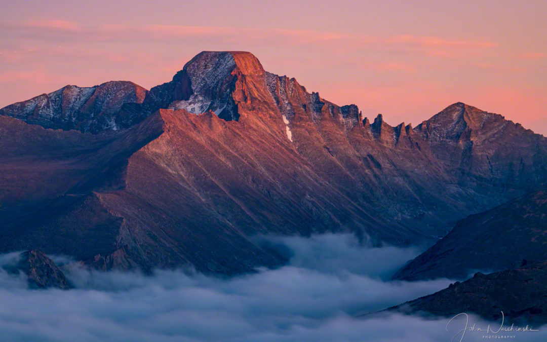 Sunset Photos of Longs Peak & Glacier Gorge During Weather Inversion