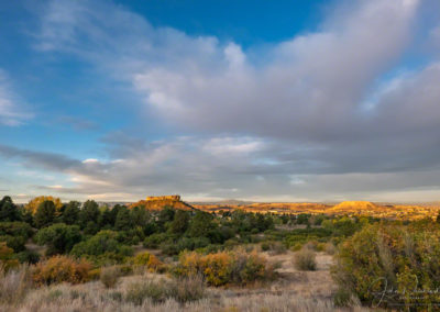 Blues Skies and First Light on Castle Rock at Sunrise in the Fall