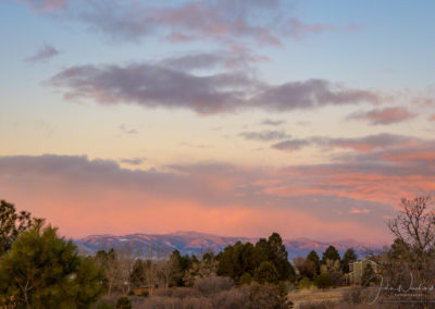 Pink and Orange Glowing Clouds over Mt Evans and Colorado Front Range