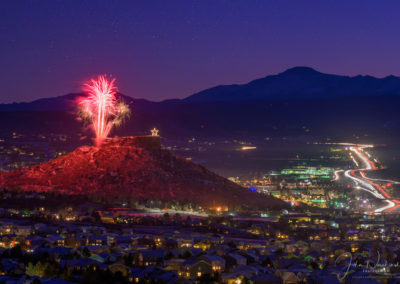 Fireworks over the Rock with Night Stars - Castle Rock Colorado Starlighting Ceremony
