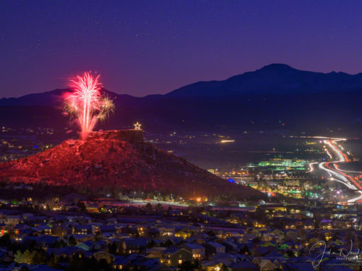 Photos of Castle Rock Colorado Starlighting Fireworks with Pikes Peak