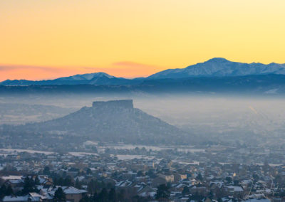 Photos of Castle Rock and Pikes Peak with Haze and Fog