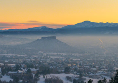 Panoramic Photo of Castle Rock and Pikes Peak with Haze and Fog