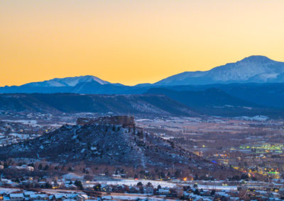 Minutes Before Fireworks Show over the Rock in Castle Rock Colorado with Majestic Pikes Peak in Background at the Annual Starlighting Ceremony