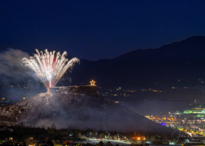 Last Fireworks of the Starlighting Ceremony in Castle Rock Colorado with Pikes Peak in Background