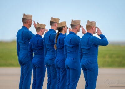 U.S. Navy's flight demonstration team, the Blue Angels, give a final salute ending their show
